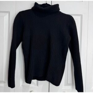 Lanpulux Pullover Sweater Women's Large Black Turtleneck Long Sleeve 100% Wool